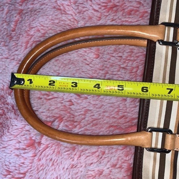 Vintage Rare Coach Leather Canvas Striped Brown Yellow & Tan Satchel Bag - Picture 13 of 14